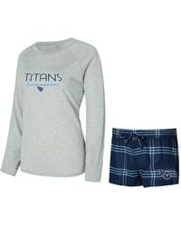 Concepts Sport - 2-pieace Navy/gray Tennessee Titans Petition Raglan Long Sleeve Top And Shorts Set - Lyst