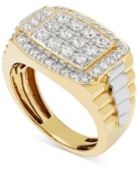 Macy's Men's Diamond Cluster Two-tone Ring (1 Ct. T.w.) In 10k Yellow And White Gold - Metallic
