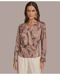 Donna Karan - Long Sleeve Printed Top - Lyst