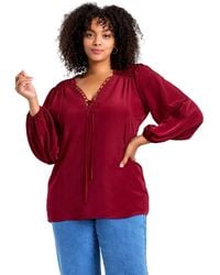 Avenue - Plus Size Scallop Trim Peasant Blouse - Lyst