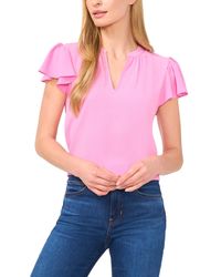 Cece - Short Ruffled Sleeve Solid V-neck Blouse - Lyst