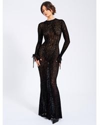Miss Circle - Waylynn Animal Print Burnout Velvet Detail Mesh Backless Maxi Dress - Lyst