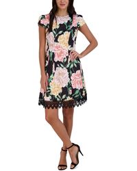 Donna Ricco - Lace-hem Floral-print Sheath Dress - Lyst