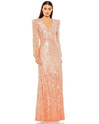 Mac Duggal - V Neck Empire Waist Puff Shoulder Sequin Embellished Gown - Lyst