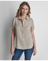 DKNY - Petite Rolled Short-sleeve Button-up Shirt - Lyst
