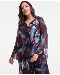 INC International Concepts - Plus Size Printed Tie-front Blouse - Lyst