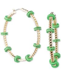 Karl Lagerfeld - Gold-tone Medium Pave & Color Bead Curb Chain Hoop Earrings - Lyst