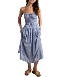 Lucky Brand - Printed Smocked-waist Sleeveless Midi Dress - Lyst