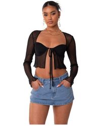 Edikted - Long Sleeve Mesh Top With Cups & Tie At Front - Lyst
