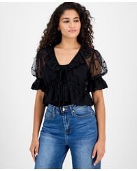 And Now This - V-neck Ruffle-trim Mesh Top - Lyst