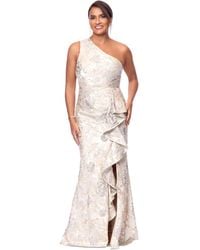 Xscape - Petite One-shoulder Metallic Jacquard Gown - Lyst