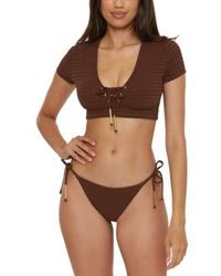 Trina Turk - Glimmer Lace Up Crop Swim Tee Top Bikini Bottoms - Lyst