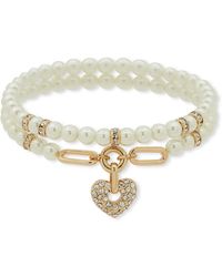 Anne Klein - Imitation 2-row Heart Stretch Bracelet - Lyst