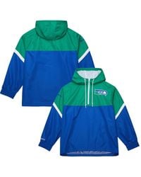 Mitchell & Ness - Green/royal Seattle Seahawks Tie Breaker Vintage Logo Lightweight Anorak Half-zip Windbreaker - Lyst