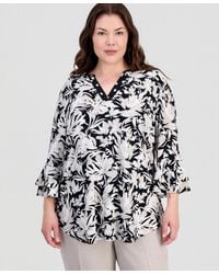 Kasper - Plus Size Split-neck Ruffled-cuff Top - Lyst