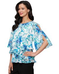 Alex Evenings - Printed Tulip-hem Chiffon Burnout Blouse - Lyst