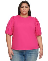 Karl Lagerfeld - Plus Size Embellished Puff Sleeve Top - Lyst