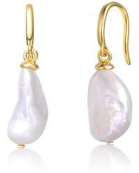 Genevive Jewelry - Elegant Sterling Silver & 14k -plated Baroque Pearl Dangle Earrings - Lyst