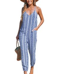 CUPSHE - Geo V-neck Tapered Jumpsuit - Lyst