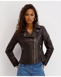 Kensie - Asymmetrical Pu Peplum Moto Jacket - Lyst