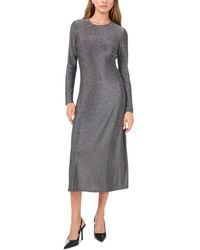 1.STATE - Round-neck Long-sleeve Metallic Midi Dress - Lyst