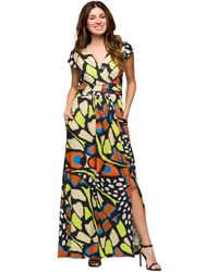 24seven Comfort Apparel - Cap Sleeve V Neck Side Slit Pocket Maxi Dress - Lyst