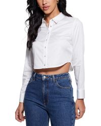 Guess - Sami Beaded-button Long-sleeve Cropped Shirt - Lyst