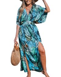 CUPSHE - Tropical Plunging-v Maxi Cover Up Dress - Lyst
