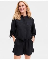 INC International Concepts - Tie-sleeve Chambray Tie-waist Blouse - Lyst