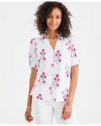 Style & Co. - Style Co Printed Split Neck Knit Top Macys Exclusive - Lyst