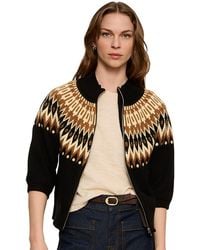 Sanctuary - Petite Fair Isle Mock Neck Short-sleeve Zip-up Cardigan - Lyst
