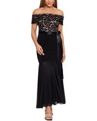 Betsy & Adam - Petite Lace-top Off-the-shoulder Gown - Lyst