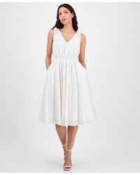 Anne Klein - Cotton Eyelet Sleeveless Fit & Flare Dress - Lyst