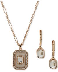 Anne Klein - Silver-tone Emerald-cut Pendant Necklace & Earrings Set - Lyst