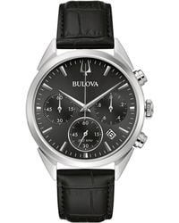 Bulova - Chronograph High Precision Black Leather Strap Watch 42mm - Lyst