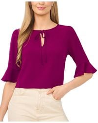 Cece - Split Tie Neck Ruffle Cuff 3/4-sleeve Top - Lyst