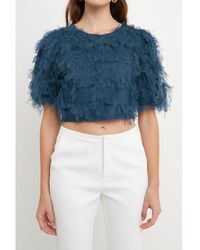 Endless Rose - Gridded Mesh Feathered Cropped Top - Lyst
