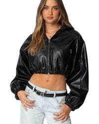 Edikted - Hooded Faux Leather Cropped Jacket - Lyst