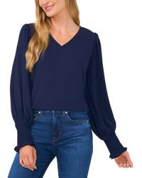 Cece - Long-sleeve Smocked-cuff V-neck Blouse - Lyst