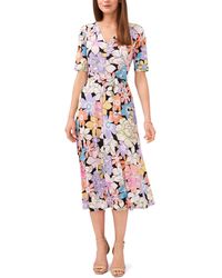 Msk - Floral-print Tie-waist Midi Dress - Lyst