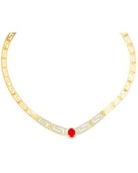 Macy's - 14k Gold-plated Diamond-accent & Simulated Greek Key 18" Collar Necklace - Lyst