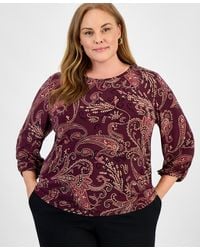 Jones New York - Plus Size Paisley Puff-sleeve Crewneck Top - Lyst