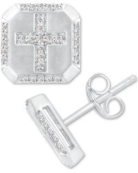 Macy's Diamond Cross Stud Earrings (3/8 Ct. T.w.) In 10k White Gold - Metallic