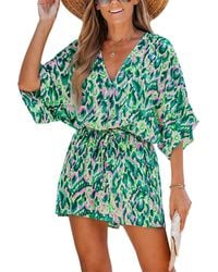 CUPSHE - Abstract Print Drawstring Romper - Lyst