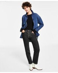 Calvin Klein - Oversized Denim Overshirt Jacket Cable Knit Cropped Sweater Straight Leg Denim Jeans - Lyst