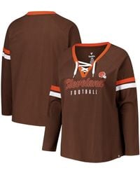 Fanatics - Brown Cleveland Browns Plus Size Won Done Lace-up V-neck Long Sleeve T-shirt - Lyst