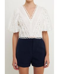 Endless Rose - Laced V-neck Puff Sleeve Top - Lyst