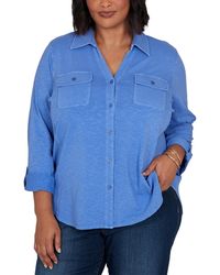 Ruby Rd. - Plus Size Rib Trim Button Front Knit Top - Lyst