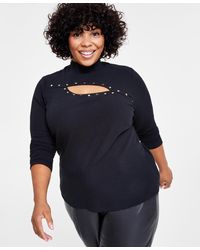 INC International Concepts - Plus Size Studded Cutout Mock-neck Ribbed Top - Lyst