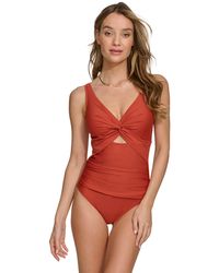 DKNY - Shirred Keyhole Detail One-piece Swimsuit - Lyst
